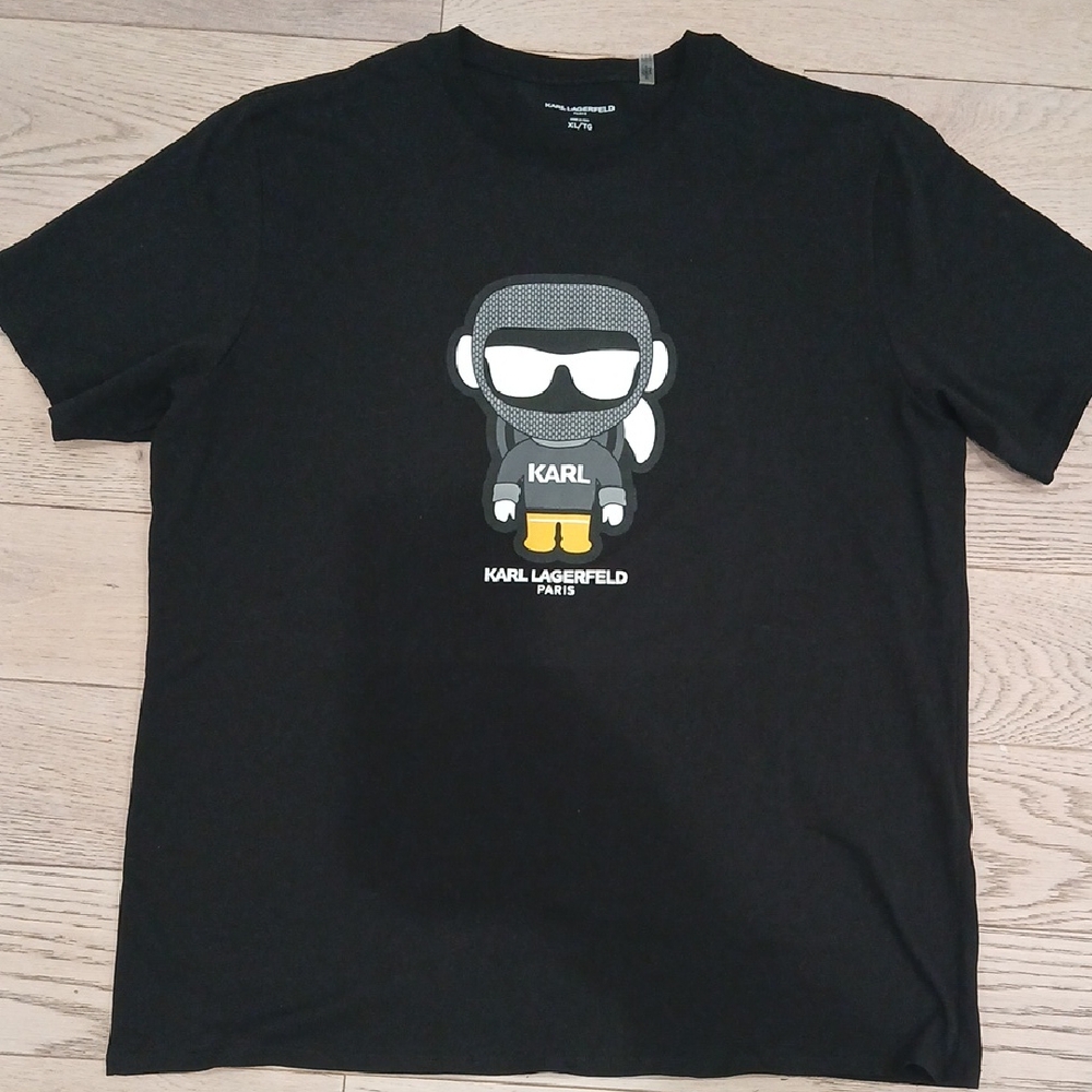 Karl Lagerfeld Black Tee with Iconic Graphic, XL, EUC